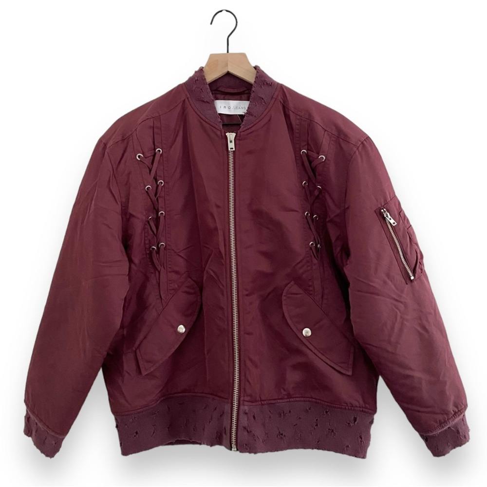IRO Jean Ilisa Lace Up Bomber Jacket In Distressed Plum Size 40/Large - Picture 2 of 10